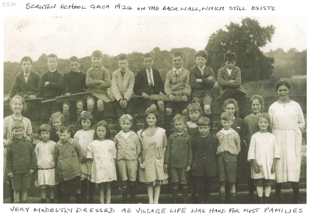 Scruton School circa 1924 on the back wall which still exists