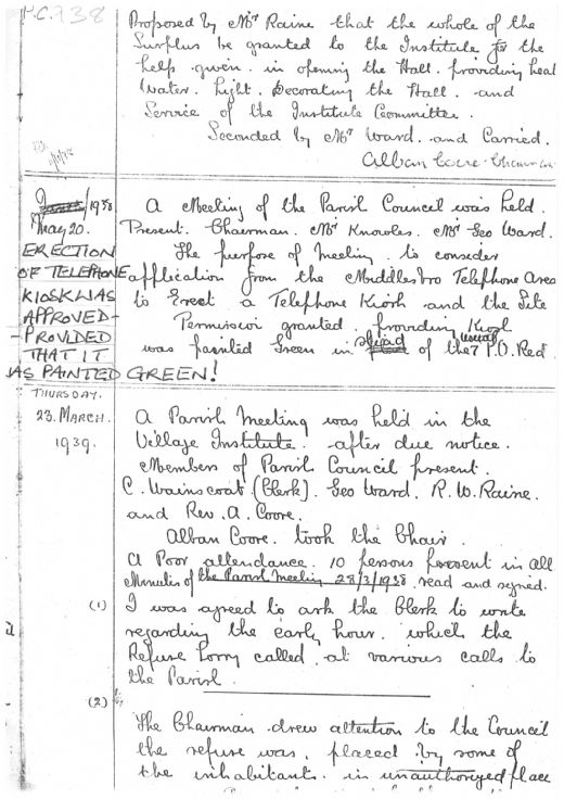 Parish Council Minutes 1938