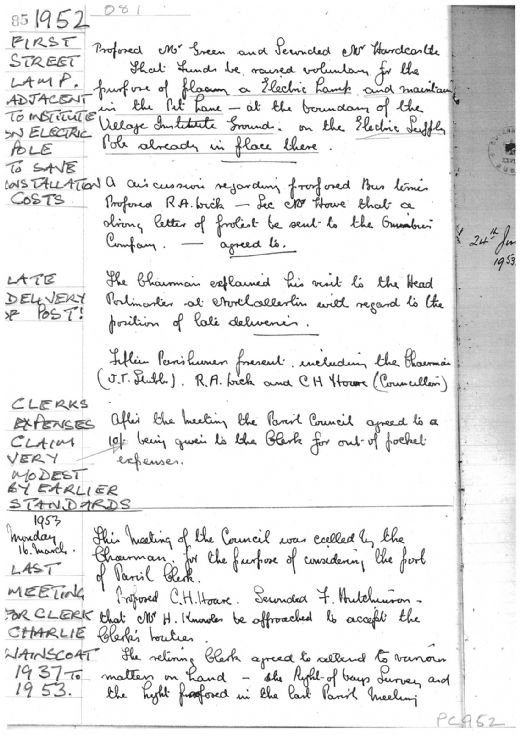 Parish Council Minutes 1952