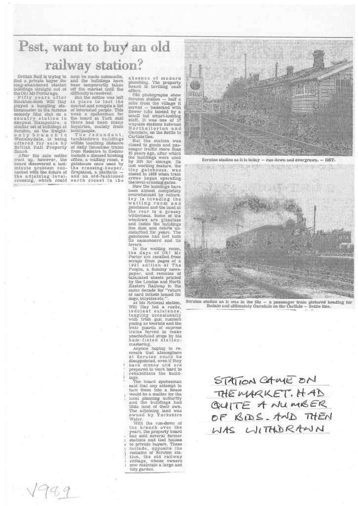 Newspaper article - Psst, want to buy an old railway station?