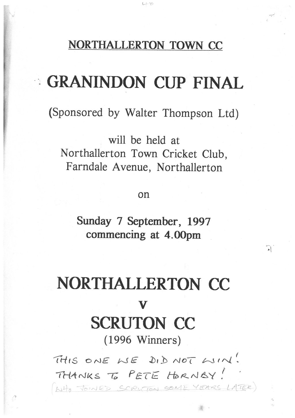 Granindon Cup losers